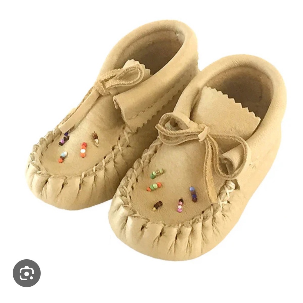 Beige Beaded Baby Moccasins